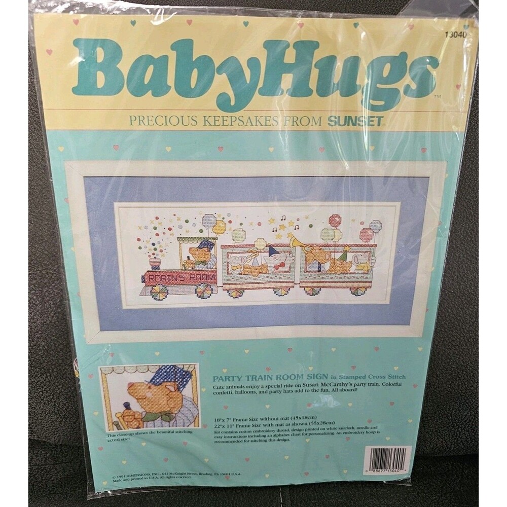 BabyHugs 1991 Party Train Room Sign Stamped Cross Stitch #13040 Customize Name